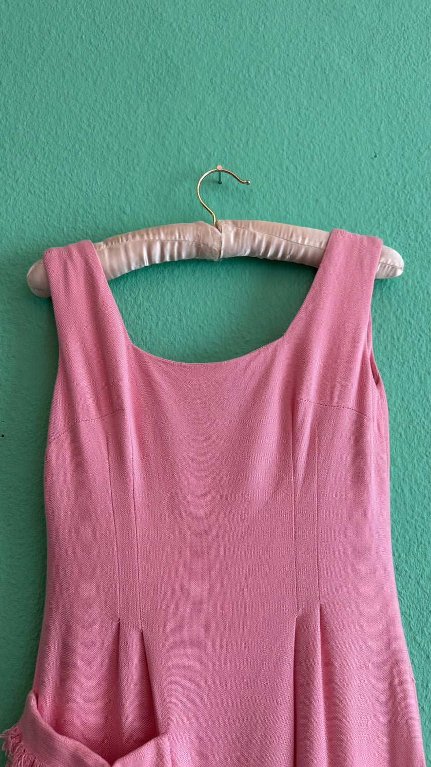 Vintage 1960s Kiedel Modelle Munich Pink Linen Blend Dress