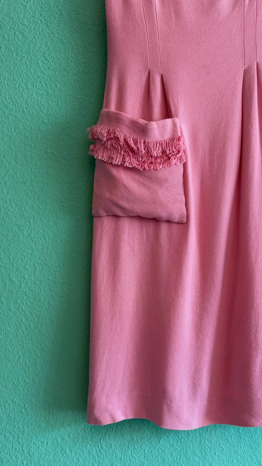 Vintage 1960s Kiedel Modelle Munich Pink Linen Blend Dress