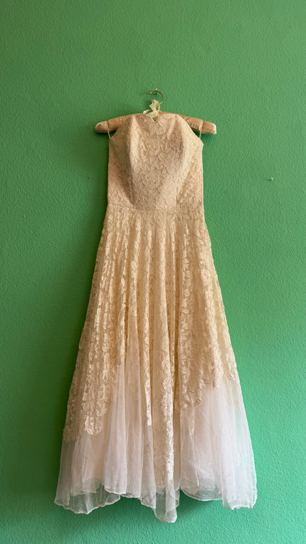 Vintage 1950s Ivory Lace Wedding Dress And Jacket Set