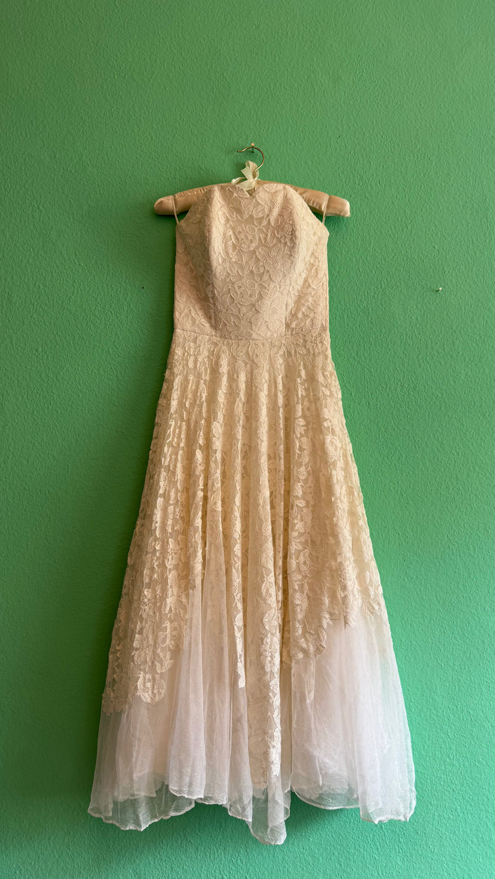 Vintage 1950s Ivory Lace Wedding Dress And Jacket Set