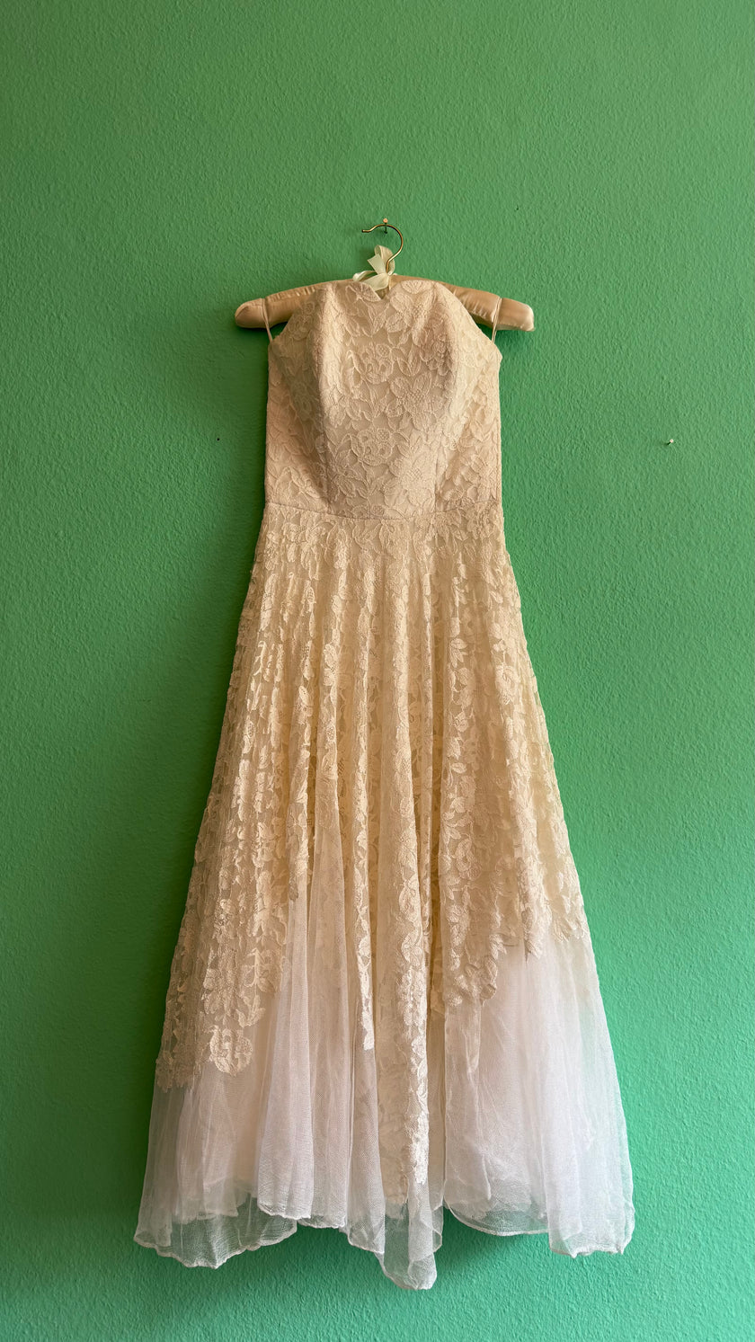 Vintage 1950s Ivory Lace Wedding Dress And Jacket Set