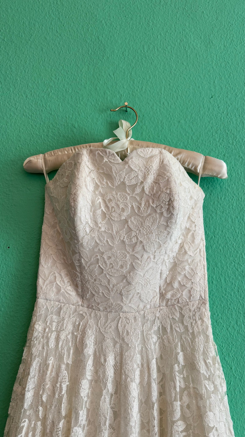 Vintage 1950s Ivory Lace Wedding Dress And Jacket Set