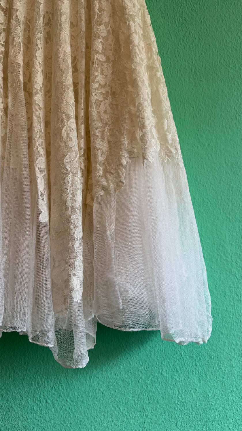 Vintage 1950s Ivory Lace Wedding Dress And Jacket Set