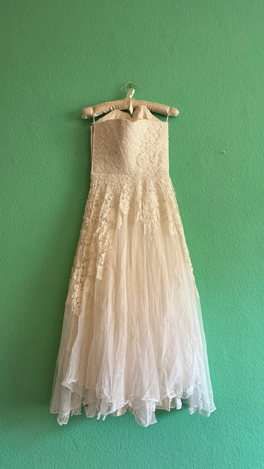 Vintage 1950s Ivory Lace Wedding Dress And Jacket Set