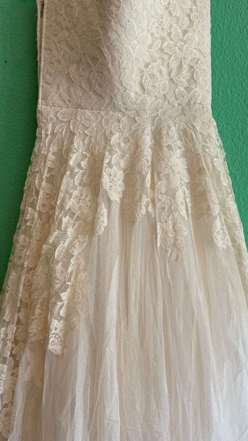 Vintage 1950s Ivory Lace Wedding Dress And Jacket Set
