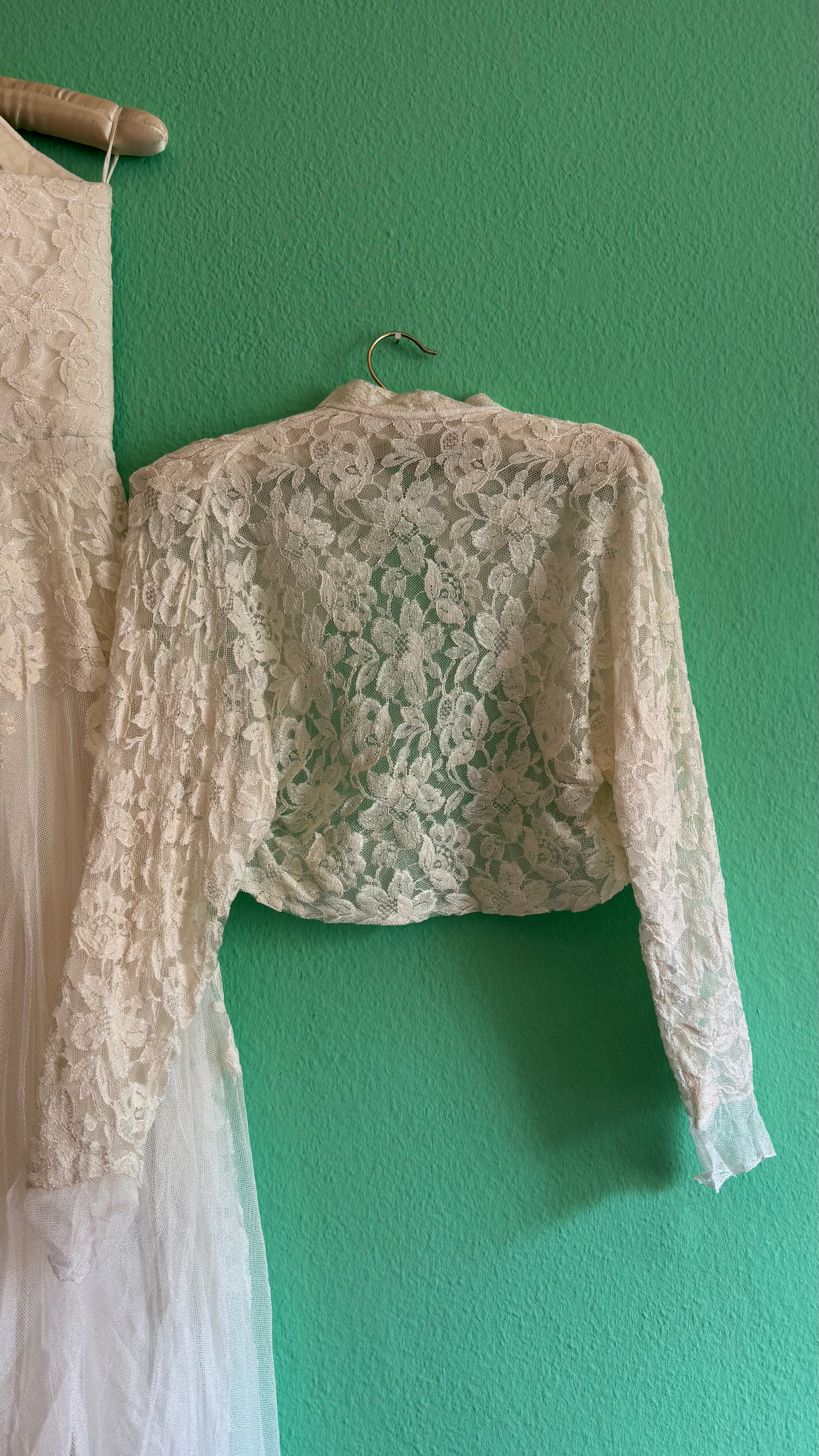 Vintage 1950s Ivory Lace Wedding Dress And Jacket Set