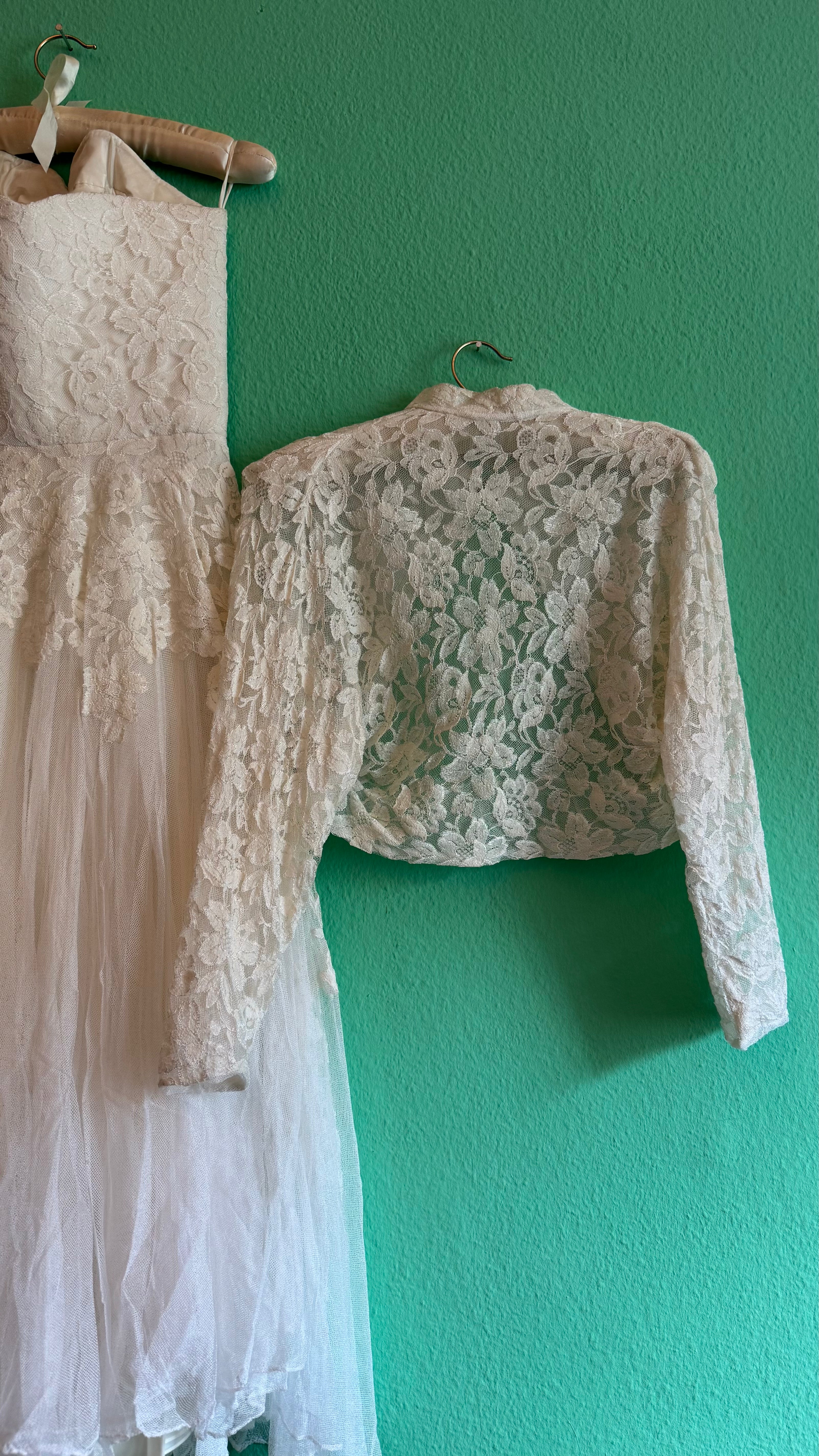 Vintage 1950s Ivory Lace Wedding Dress And Jacket Set