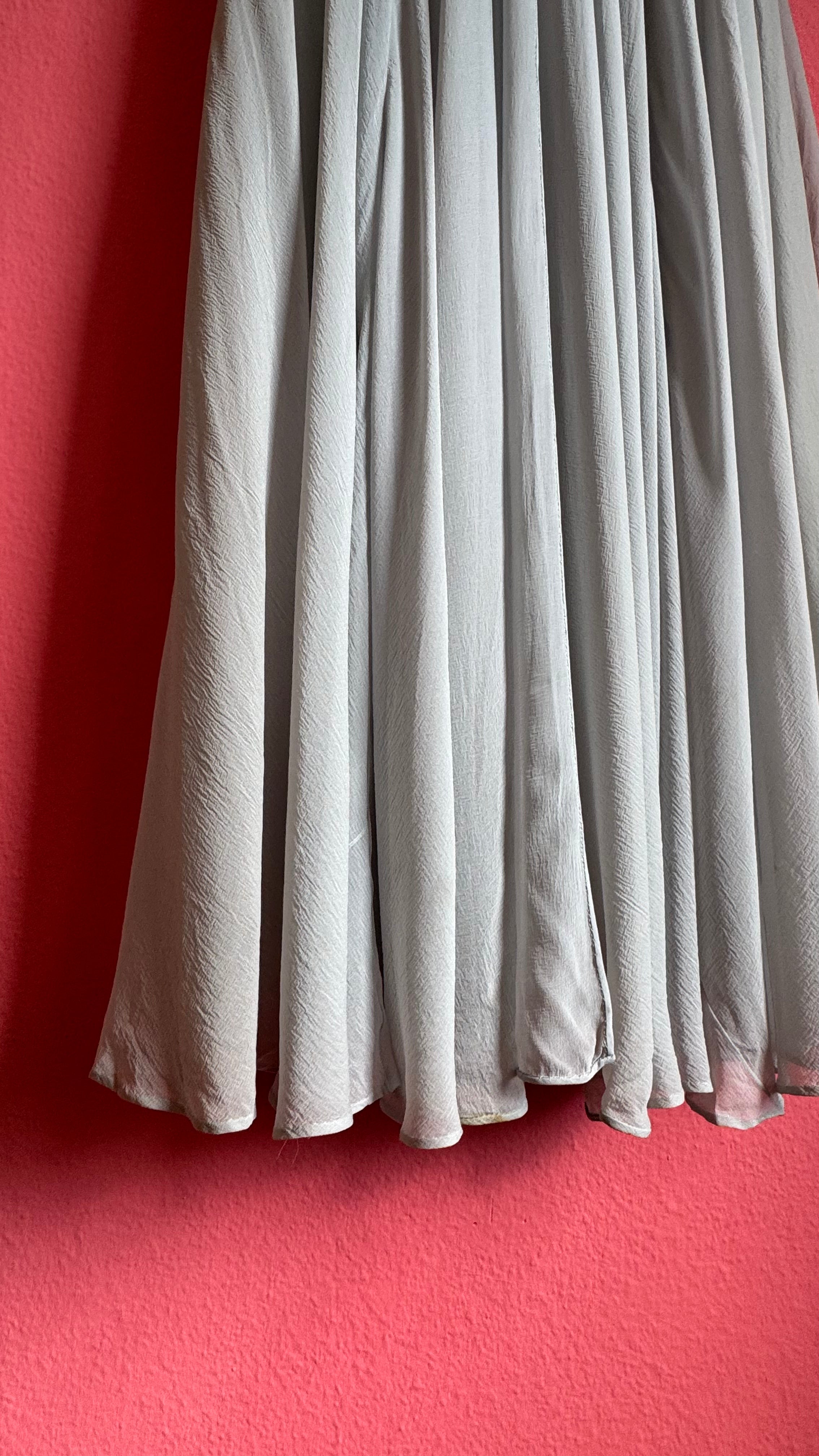 Vintage 1970s Grey Crepe De Chine Beaded Evening Dress