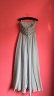 Vintage 1970s Grey Crepe De Chine Beaded Evening Dress