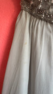 Vintage 1970s Grey Crepe De Chine Beaded Evening Dress