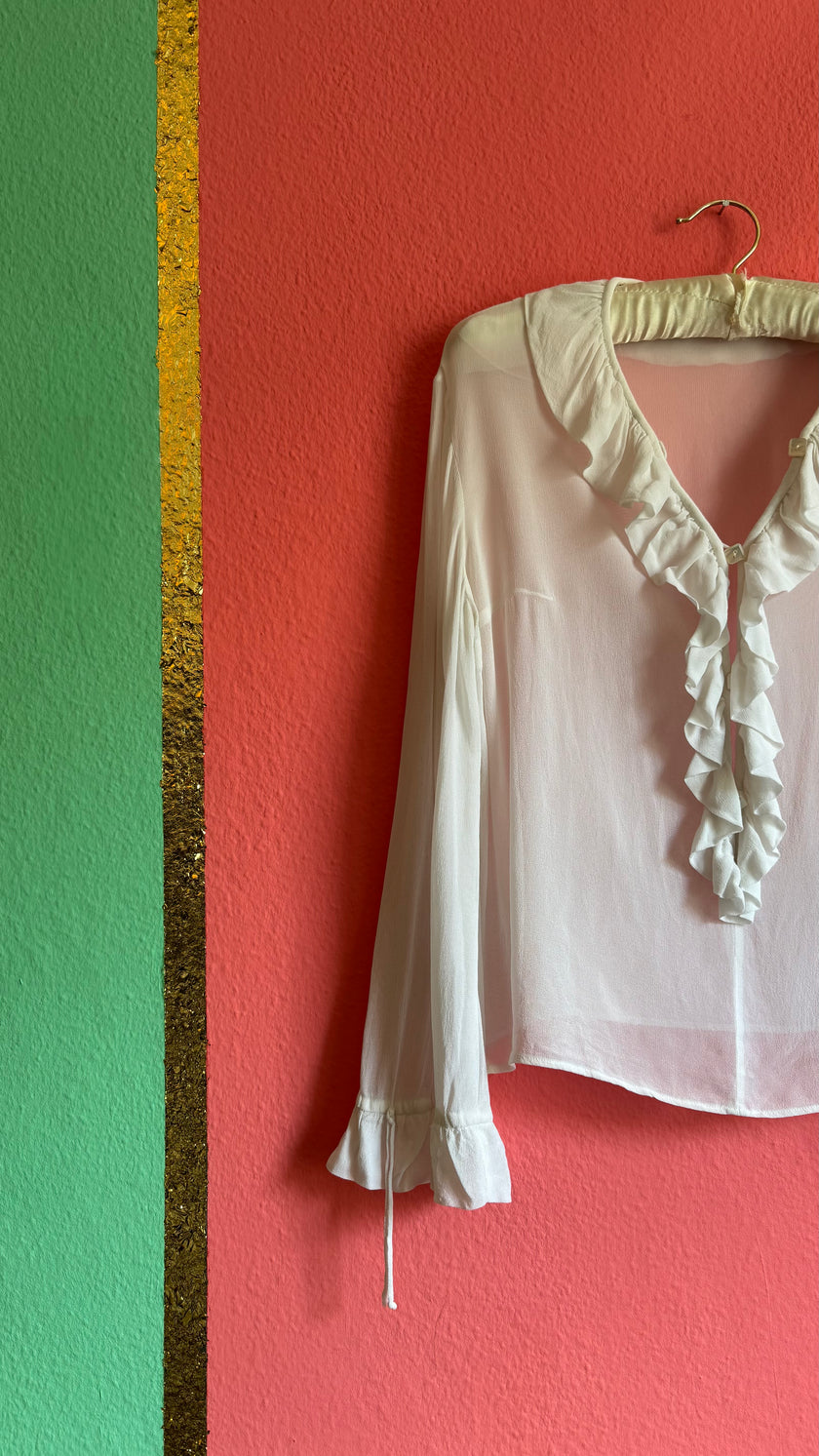 Vintage 1970s Ivory Sheer Ruffle Blouse