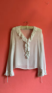 Vintage 1970s Ivory Sheer Ruffle Blouse