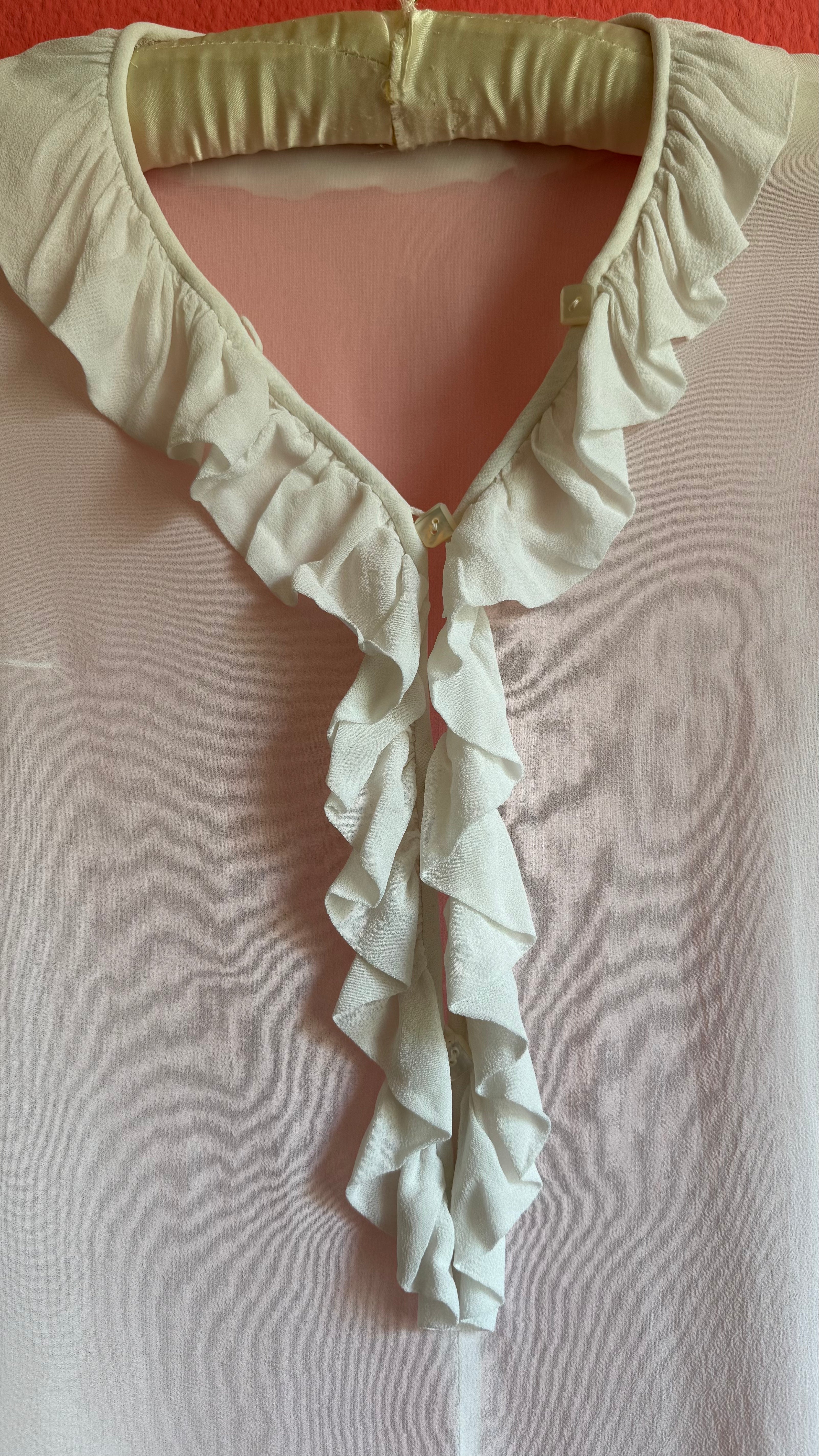 Vintage 1970s Ivory Sheer Ruffle Blouse