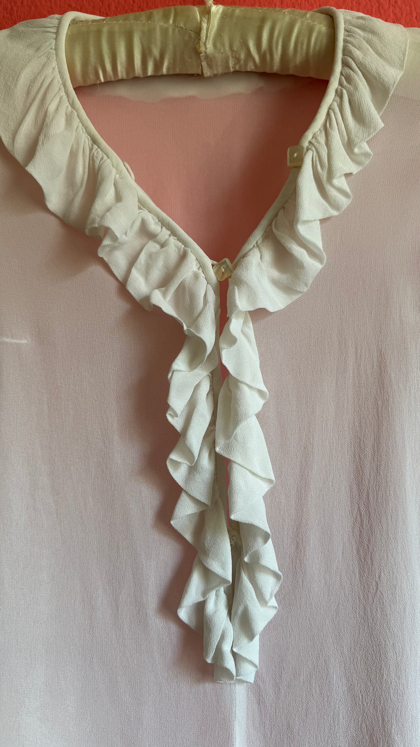 Vintage 1970s Ivory Sheer Ruffle Blouse