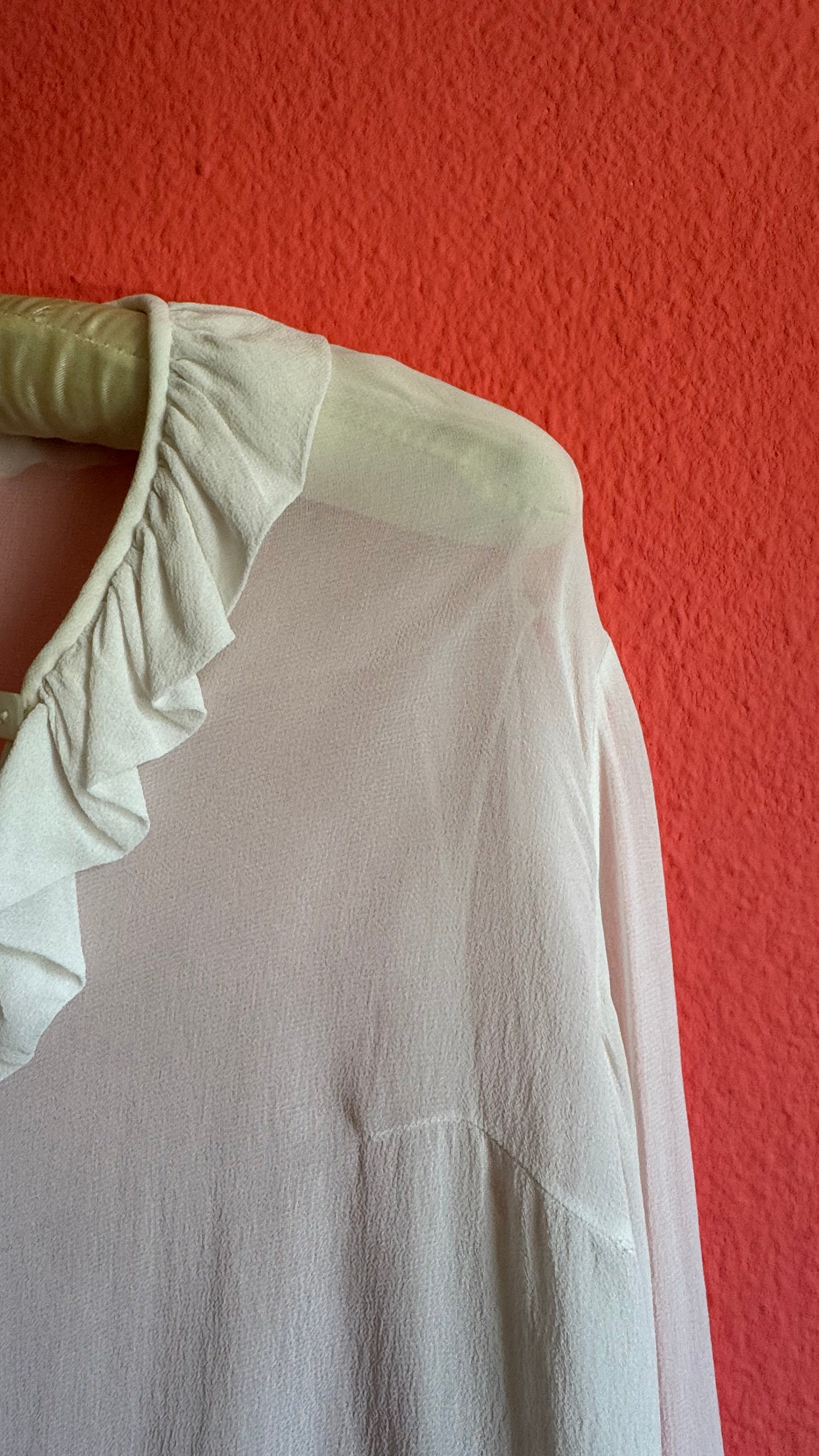 Vintage 1970s Ivory Sheer Ruffle Blouse