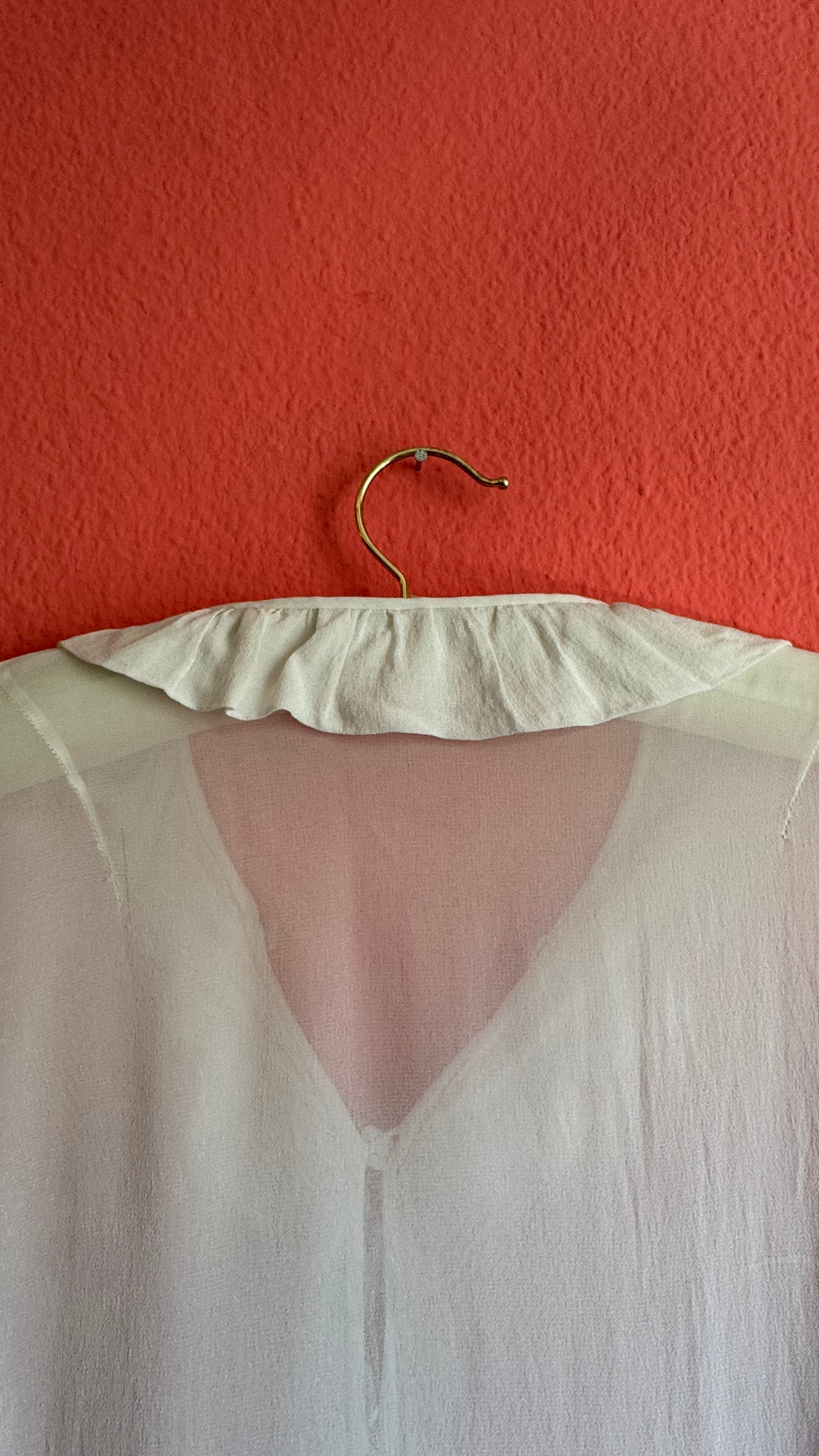 Vintage 1970s Ivory Sheer Ruffle Blouse
