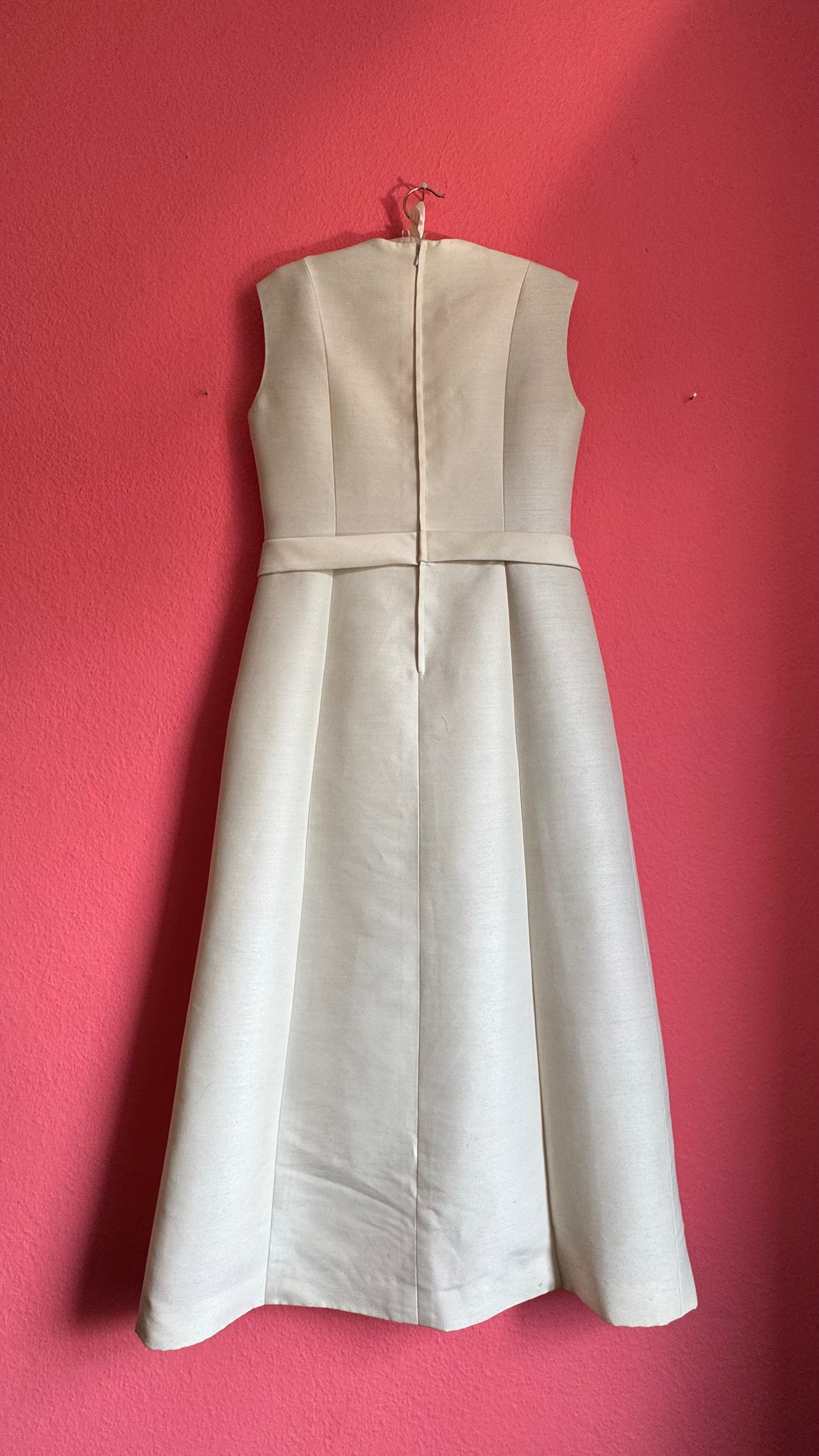 Vintage 1960s Ivory Beaded Belted Evening Dress