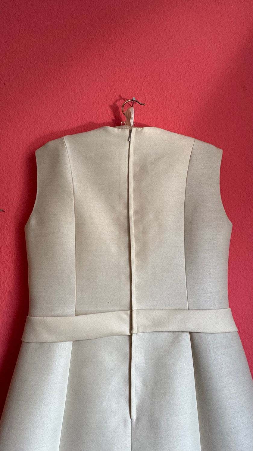 Vintage 1960s Ivory Beaded Belted Evening Dress