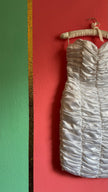 Vintage 1980s Ivory Ruched Satin Bodycon Dress