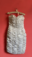 Vintage 1980s Ivory Ruched Satin Bodycon Dress