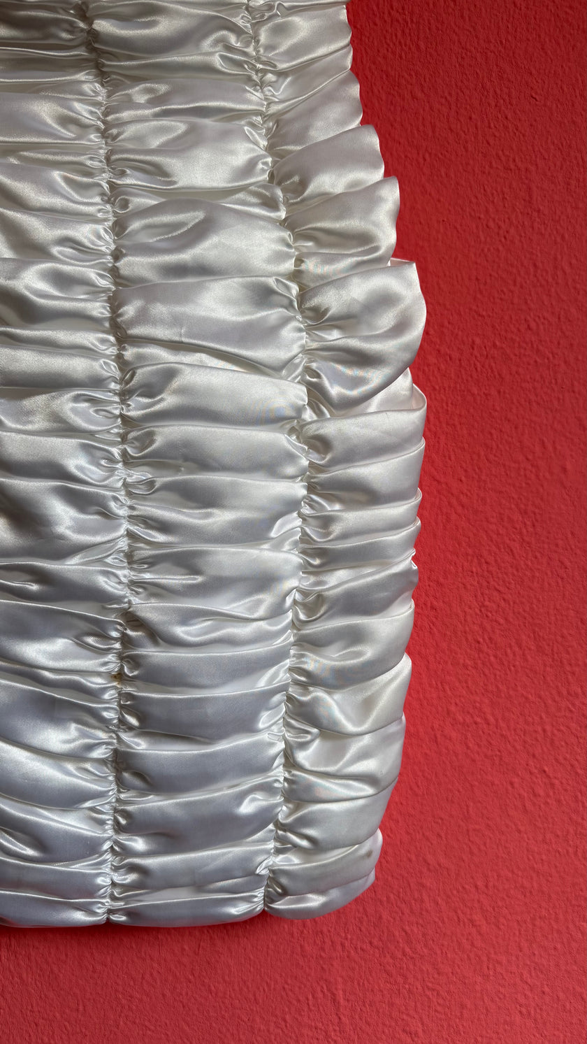 Vintage 1980s Ivory Ruched Satin Bodycon Dress