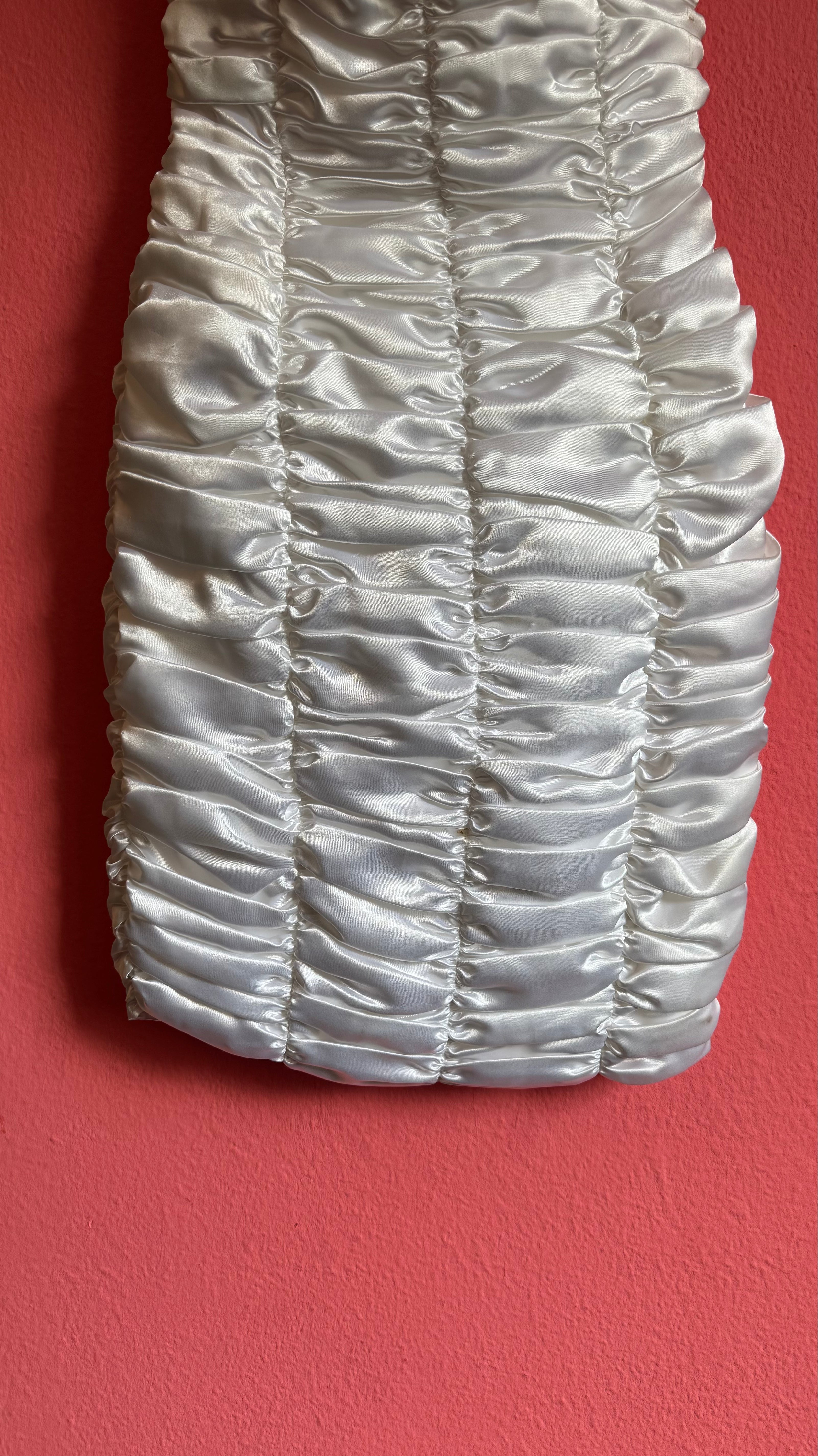 Vintage 1980s Ivory Ruched Satin Bodycon Dress