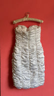 Vintage 1980s Ivory Ruched Satin Bodycon Dress