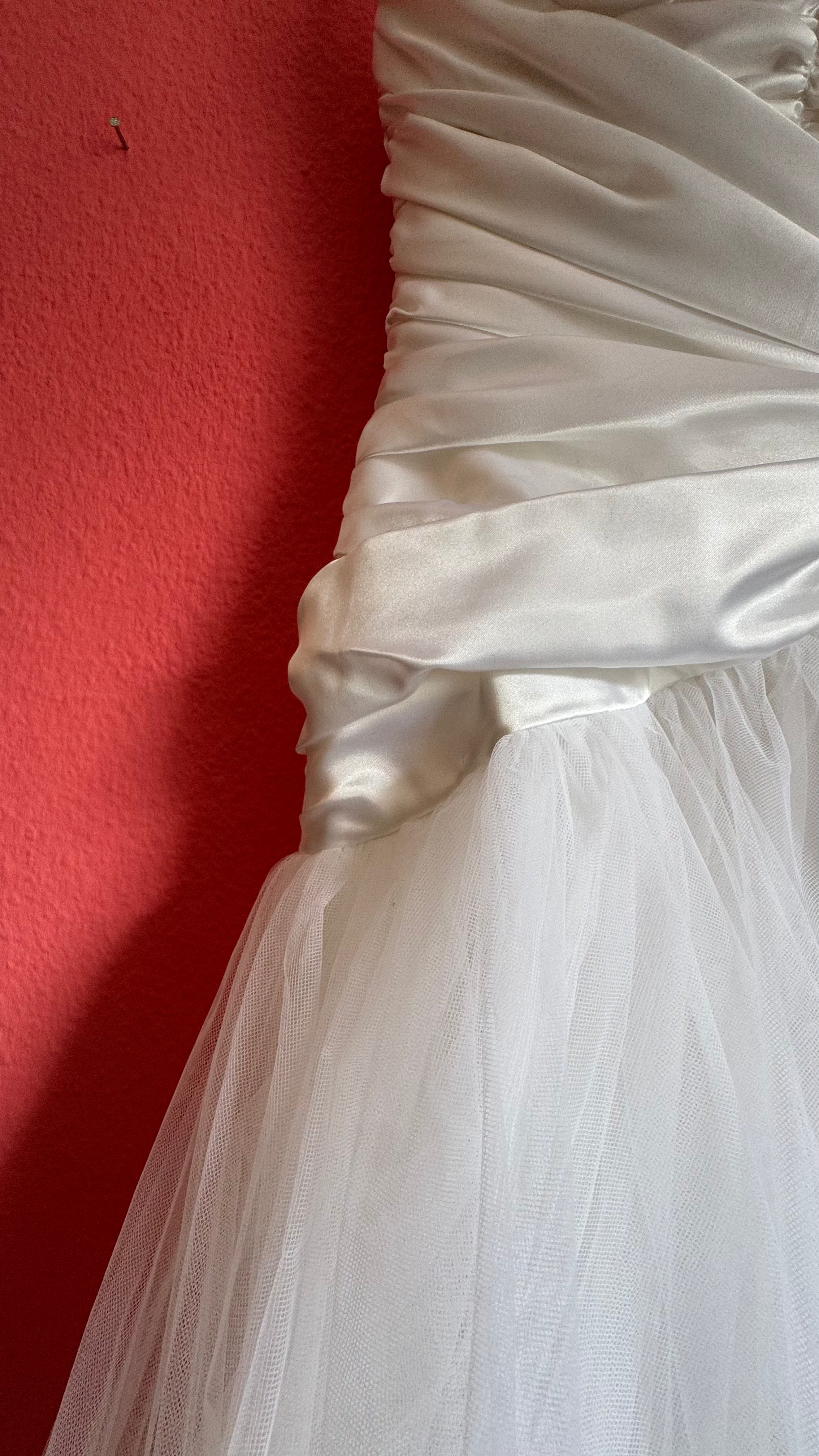 Vintage 1980s Ivory Satin And Tulle Bridal Gown