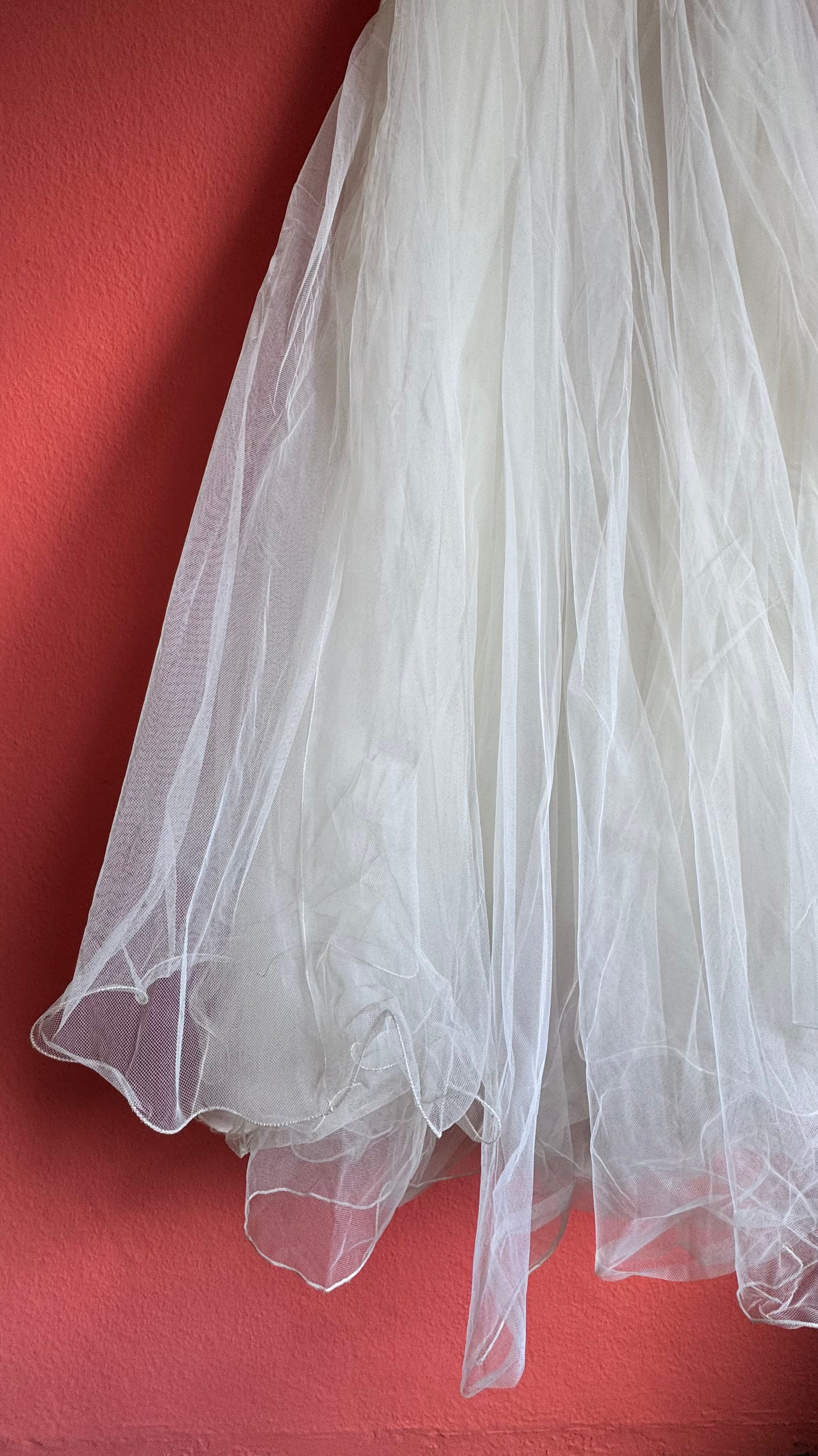 Vintage 1980s Ivory Satin And Tulle Bridal Gown