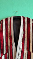 Vintage 1970s Burgundy And Ivory Striped Velvet Robe Coat
