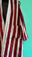 Vintage 1970s Burgundy And Ivory Striped Velvet Robe Coat