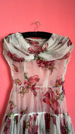 Vintage 1990s Sheer Floral Summer Dress With Draped Collar