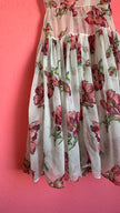 Vintage 1990s Sheer Floral Summer Dress With Draped Collar
