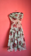 Vintage 1990s Sheer Floral Summer Dress With Draped Collar