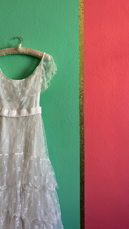 Vintage 1950s Bridal Tulle Dress With Tiered Ruffles