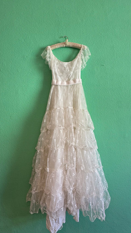 Vintage 1950s Bridal Tulle Dress With Tiered Ruffles