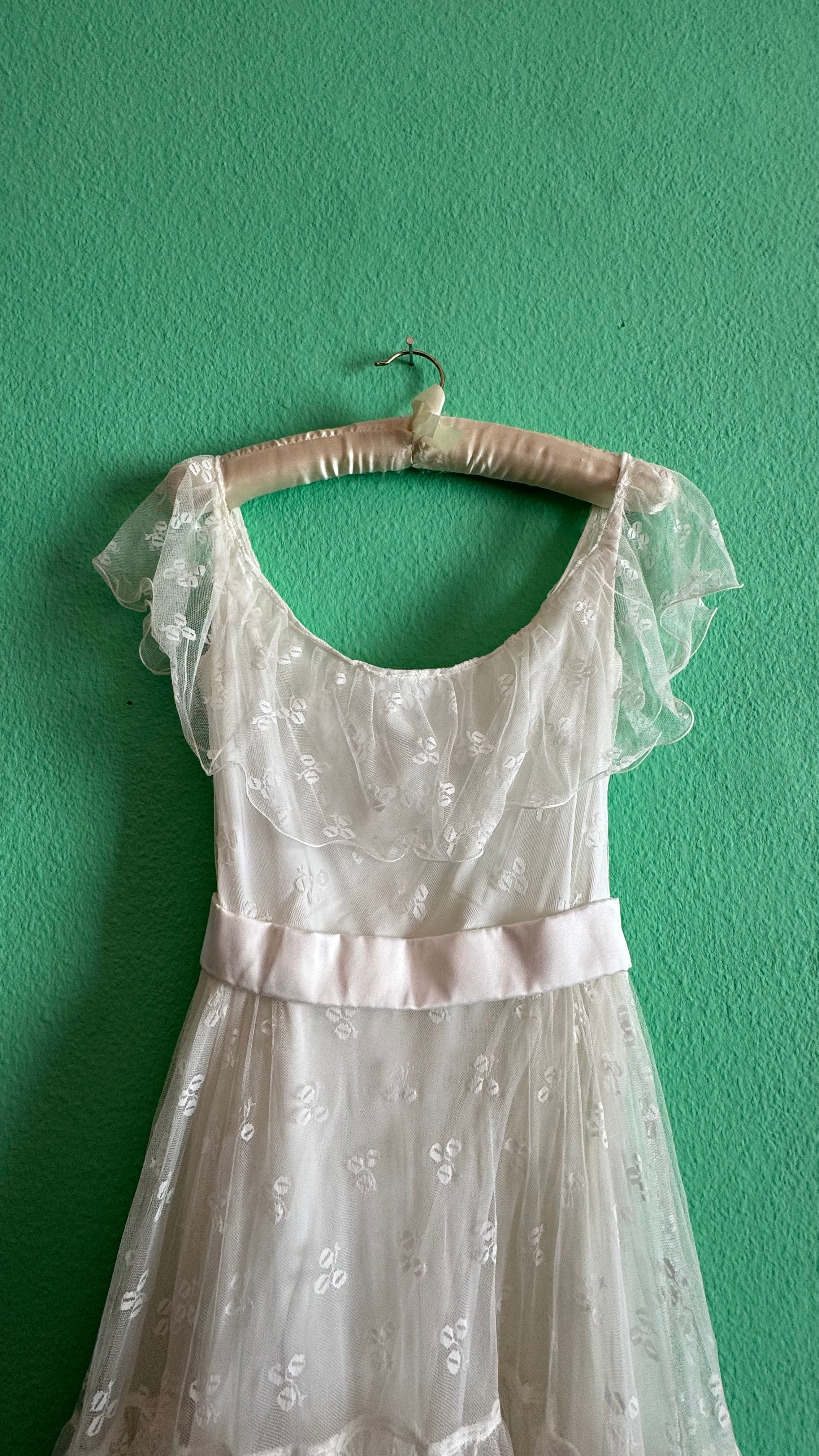Vintage 1950s Bridal Tulle Dress With Tiered Ruffles