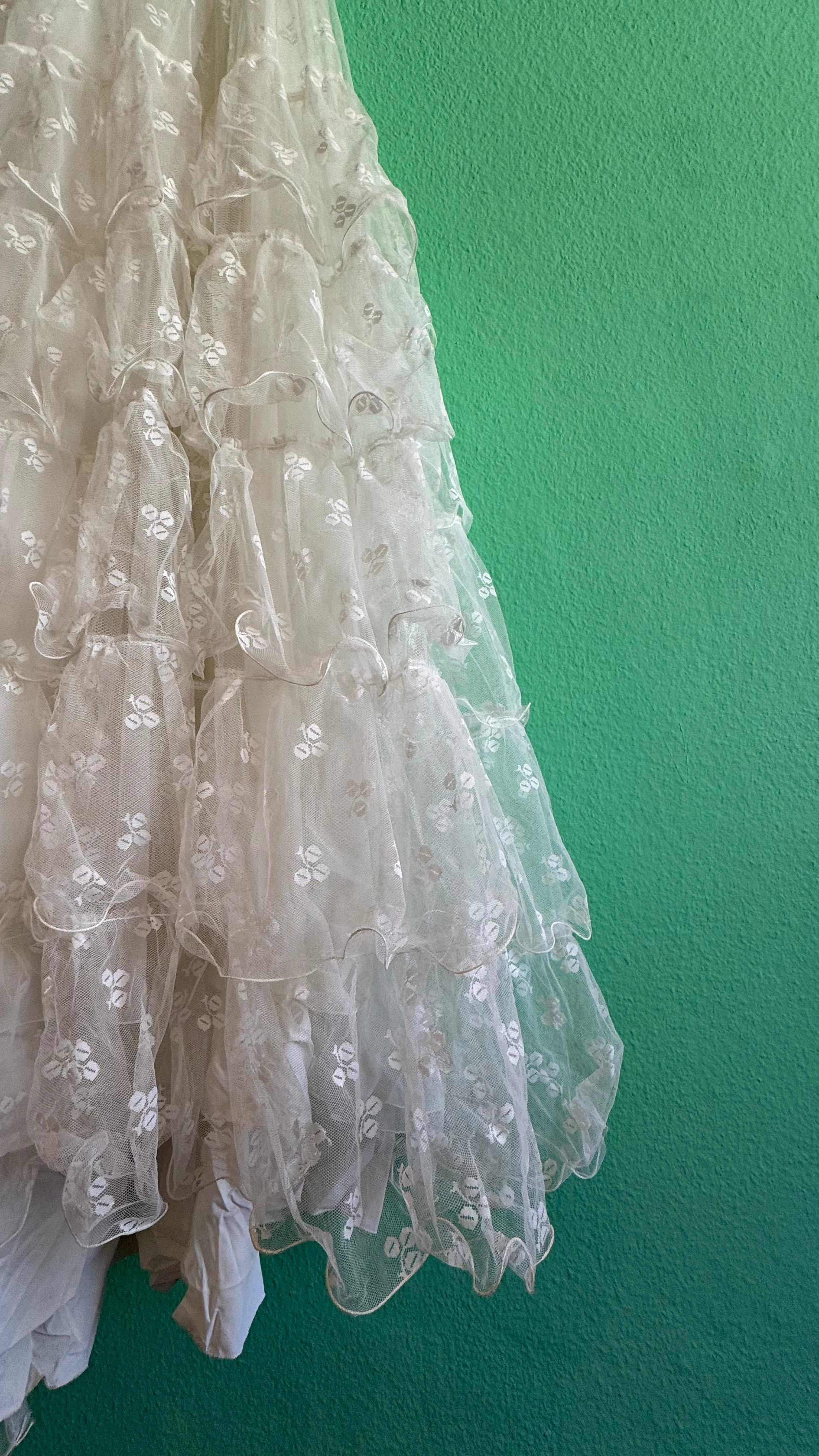 Vintage 1950s Bridal Tulle Dress With Tiered Ruffles