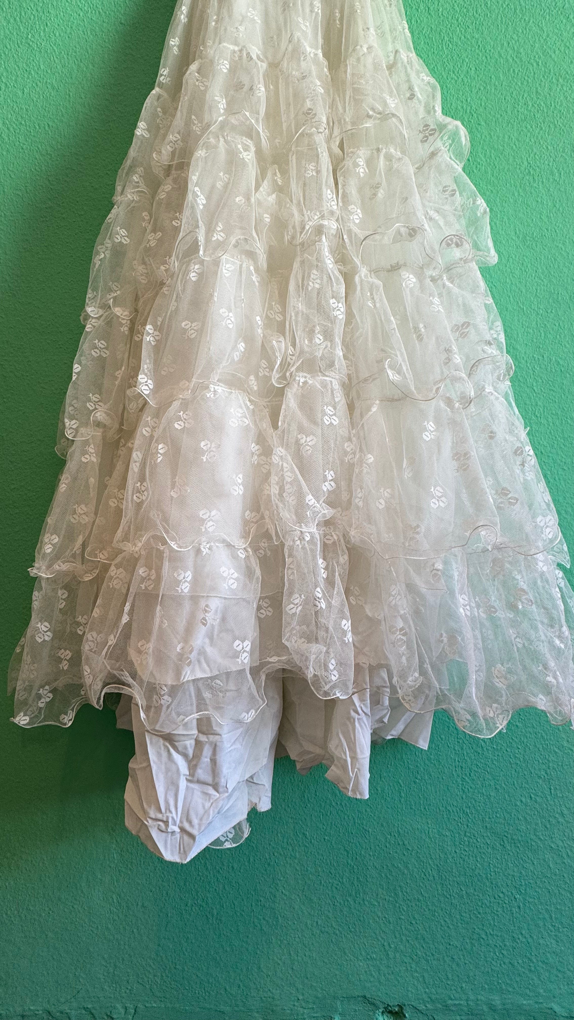 Vintage 1950s Bridal Tulle Dress With Tiered Ruffles