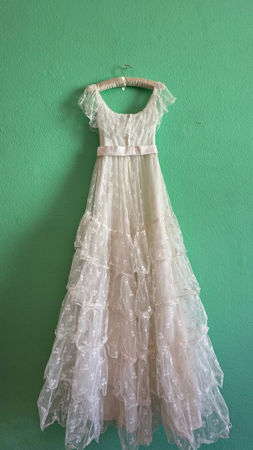Vintage 1950s Bridal Tulle Dress With Tiered Ruffles