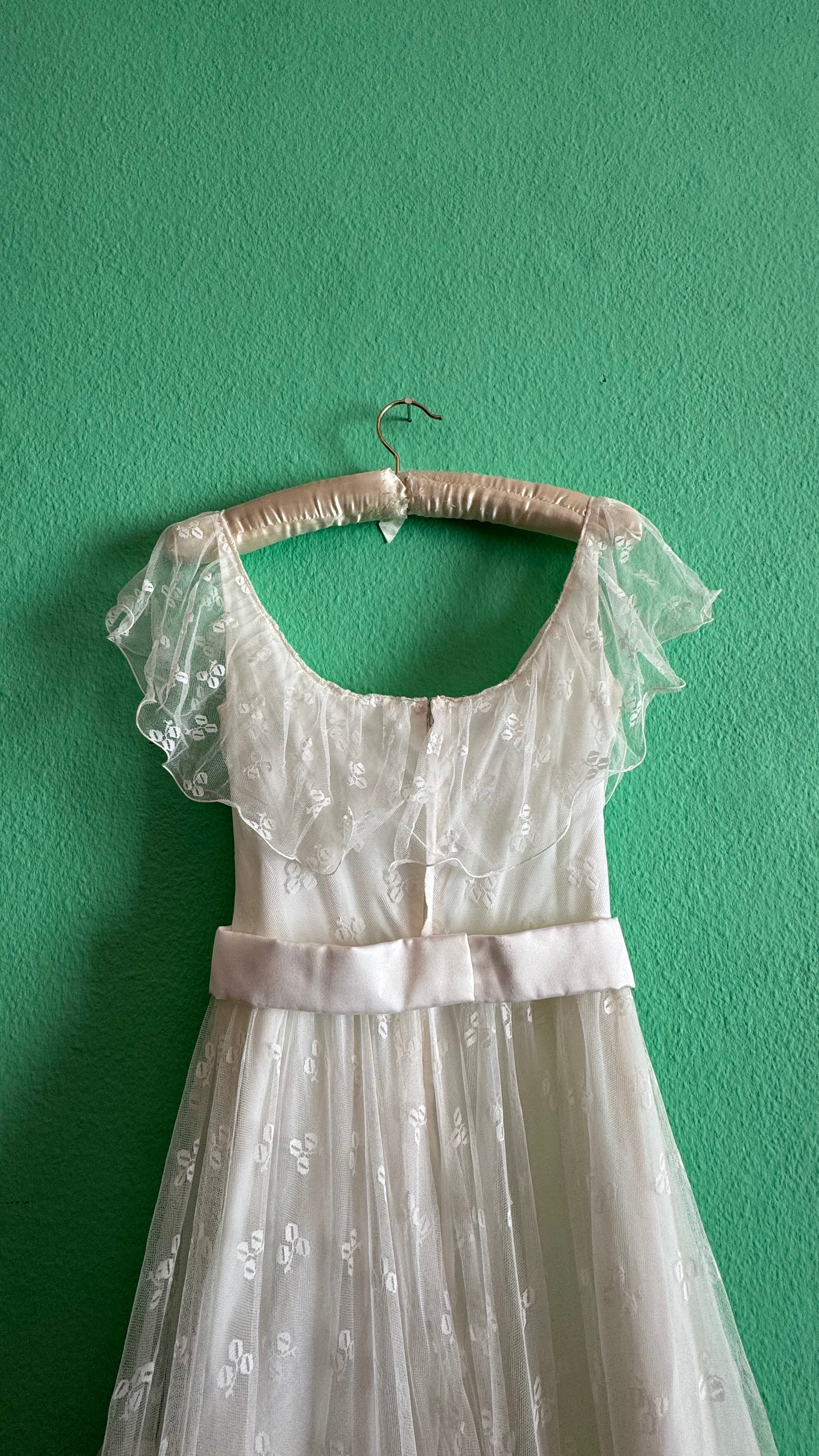 Vintage 1950s Bridal Tulle Dress With Tiered Ruffles
