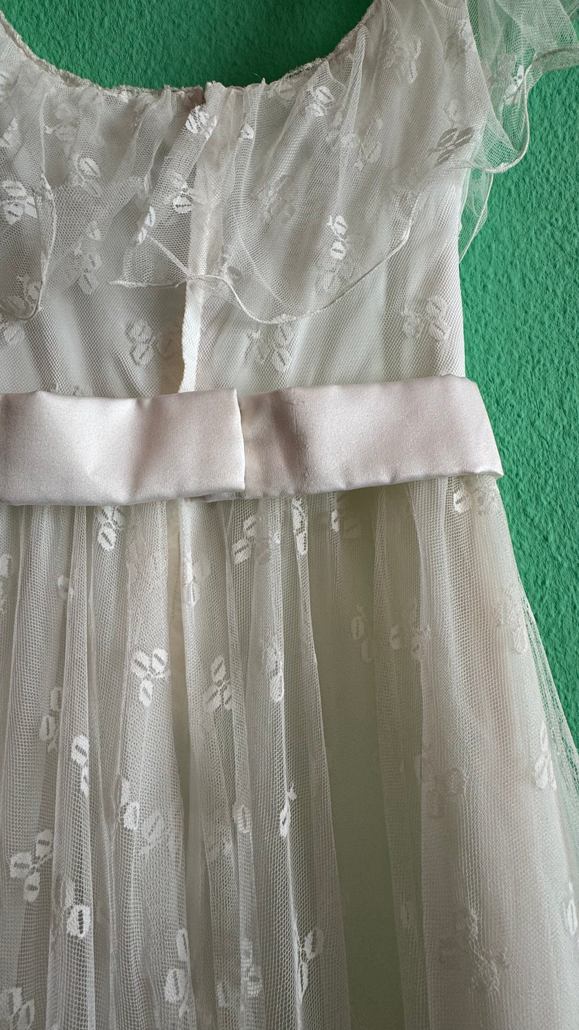 Vintage 1950s Bridal Tulle Dress With Tiered Ruffles