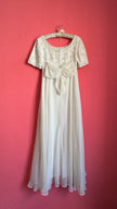 Vintage 1970s Ivory Bridal Dress With Beaded Bodice And Bow Back