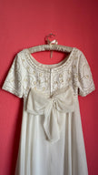 Vintage 1970s Ivory Bridal Dress With Beaded Bodice And Bow Back