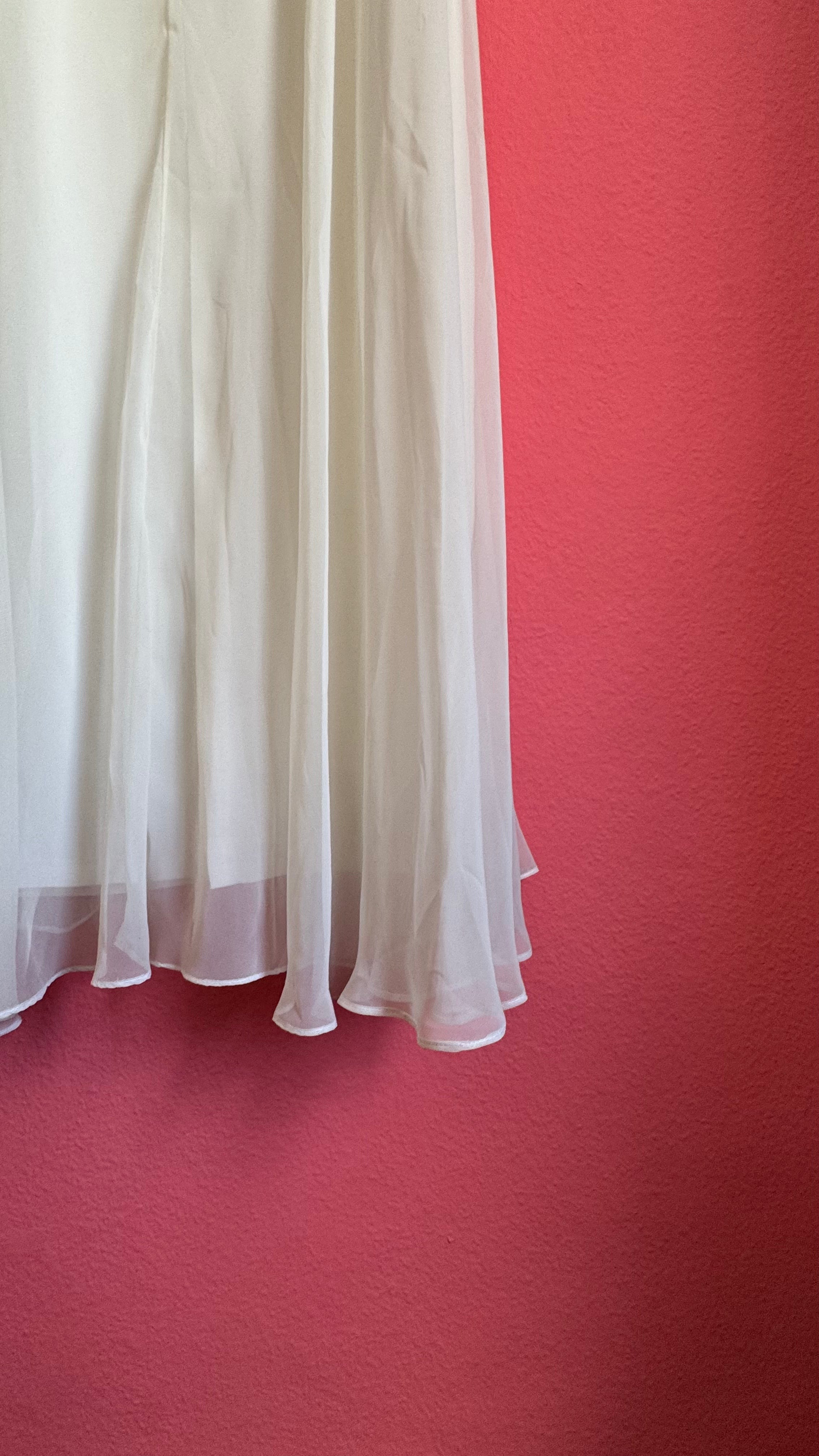 Vintage 1970s Ivory Bridal Dress With Beaded Bodice And Bow Back
