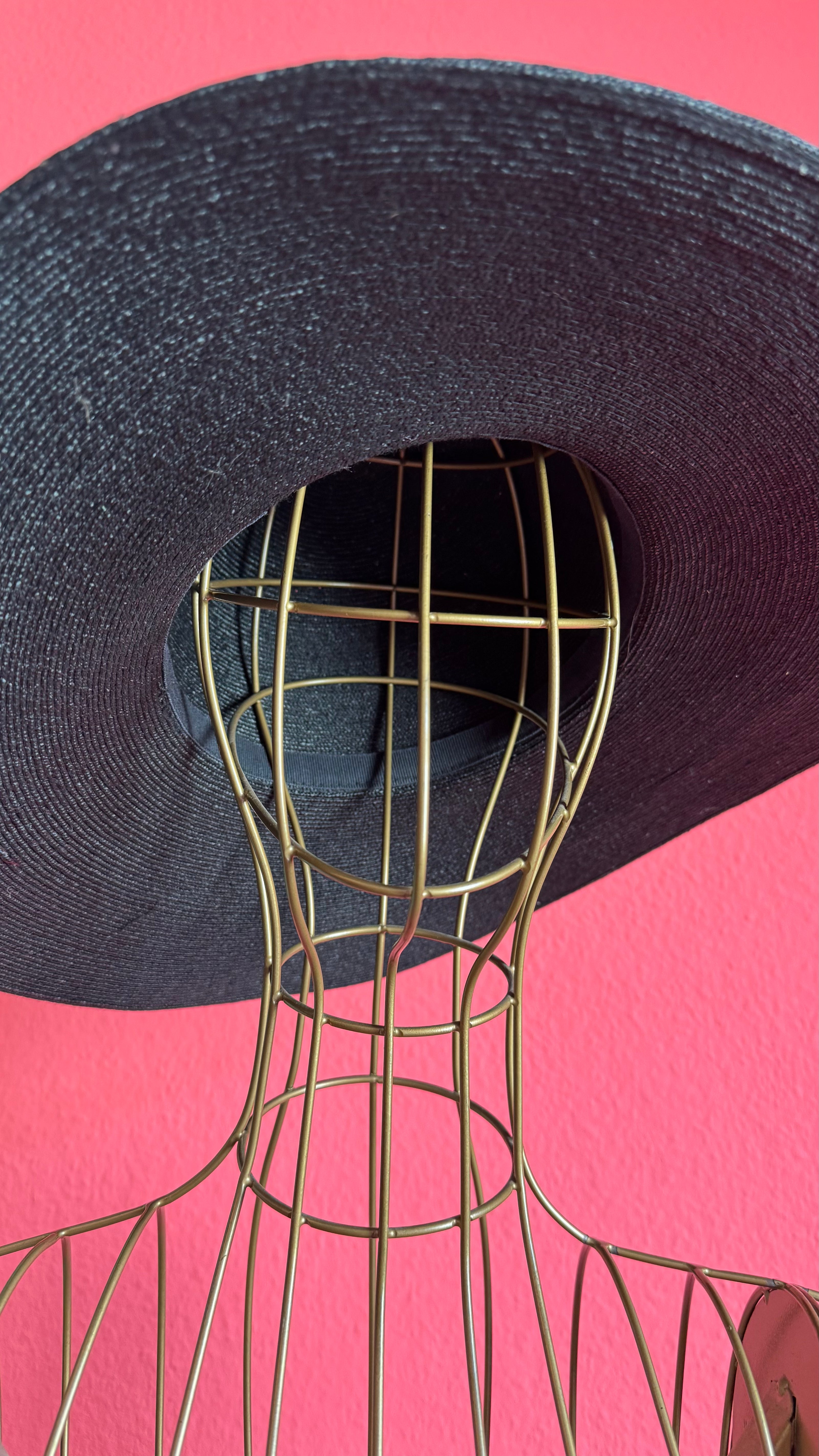 Vintage 1990s Black Wide Brim Straw Hat With Velvet Bow