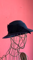 Vintage 1940s Black Straw Hat With Grosgrain Ribbon Bow