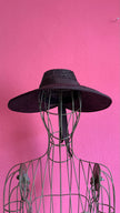 Vintage 1940s Black Straw Sun Hat With Ribbon Bow
