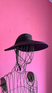 Vintage 1940s Black Straw Sun Hat With Ribbon Bow