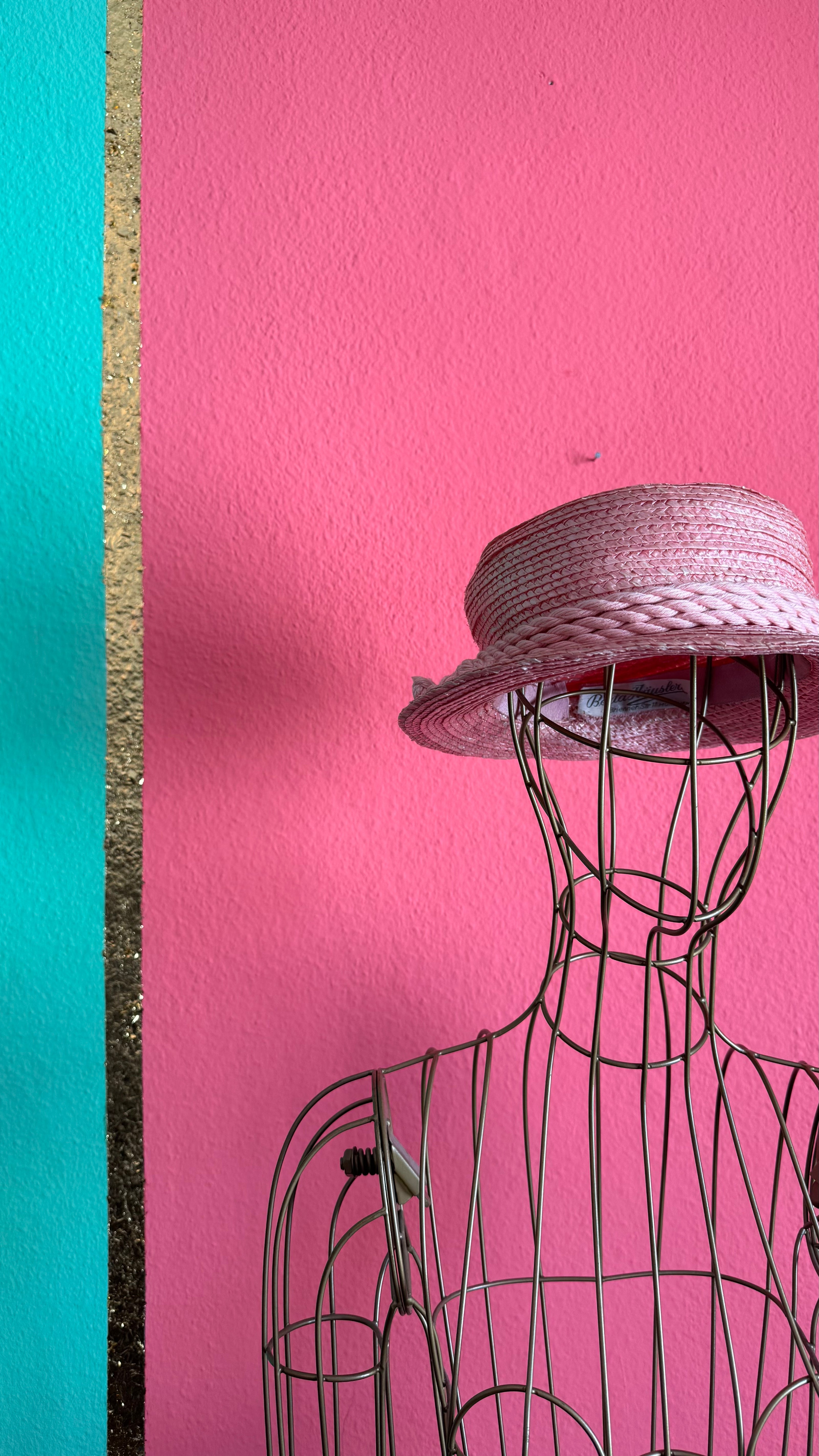 Vintage 1950s Pink Straw Hat With Floral Tassel Detail